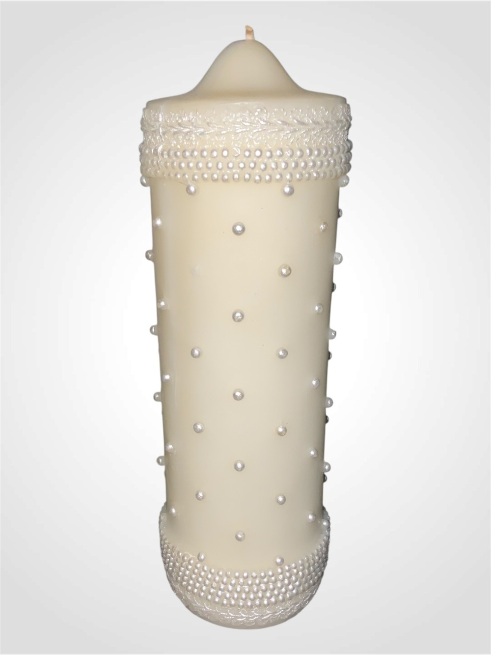 Elegant Ivory Pearl Beaded Unity Pillar Candle - 9”